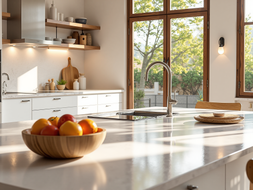 开放式厨房餐厅一体设计,岛台餐桌组合,现代厨具设备,宽敞明亮空间